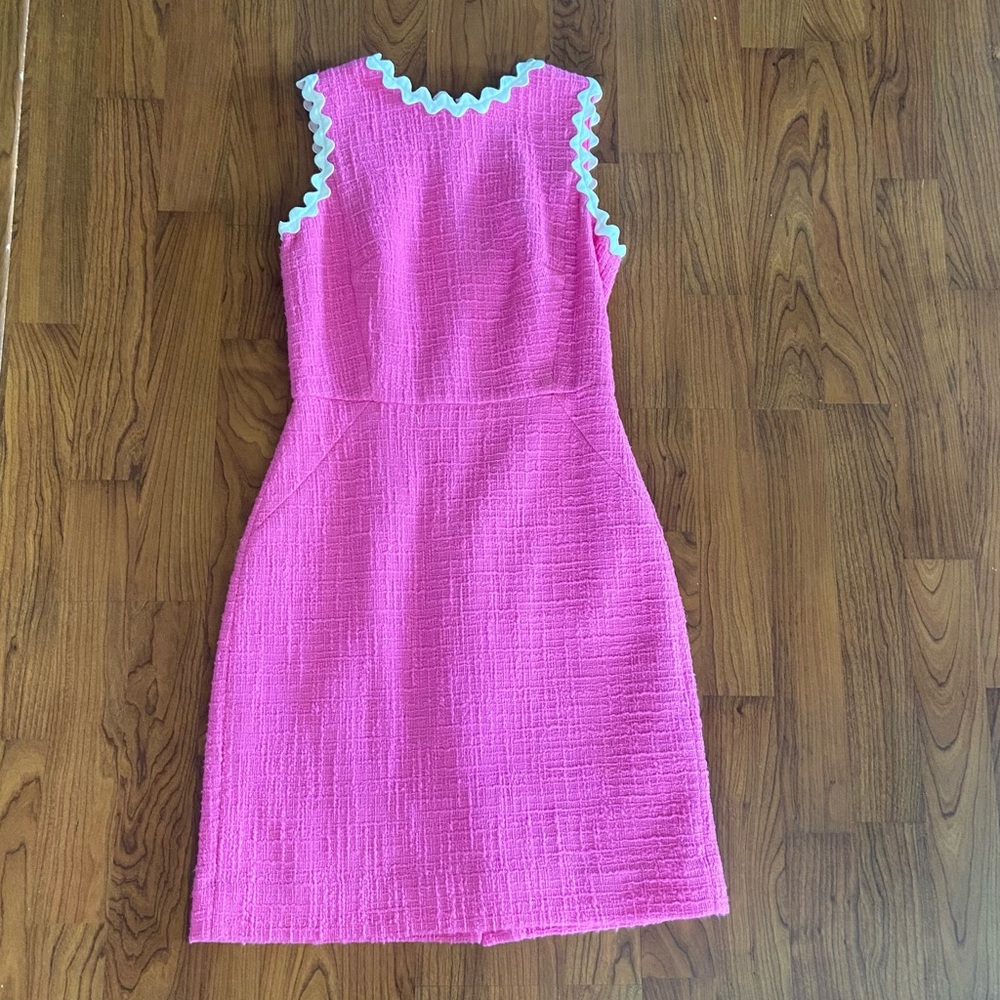 J. Crew Pink Textured Sleeveless Sheath Dress with White Rick Rack Trim